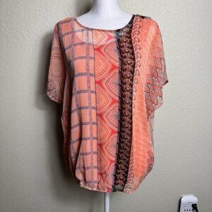 Dana Buchman Orange Peach Women's Top Size S Short‎ Sleeve Lined Blouse